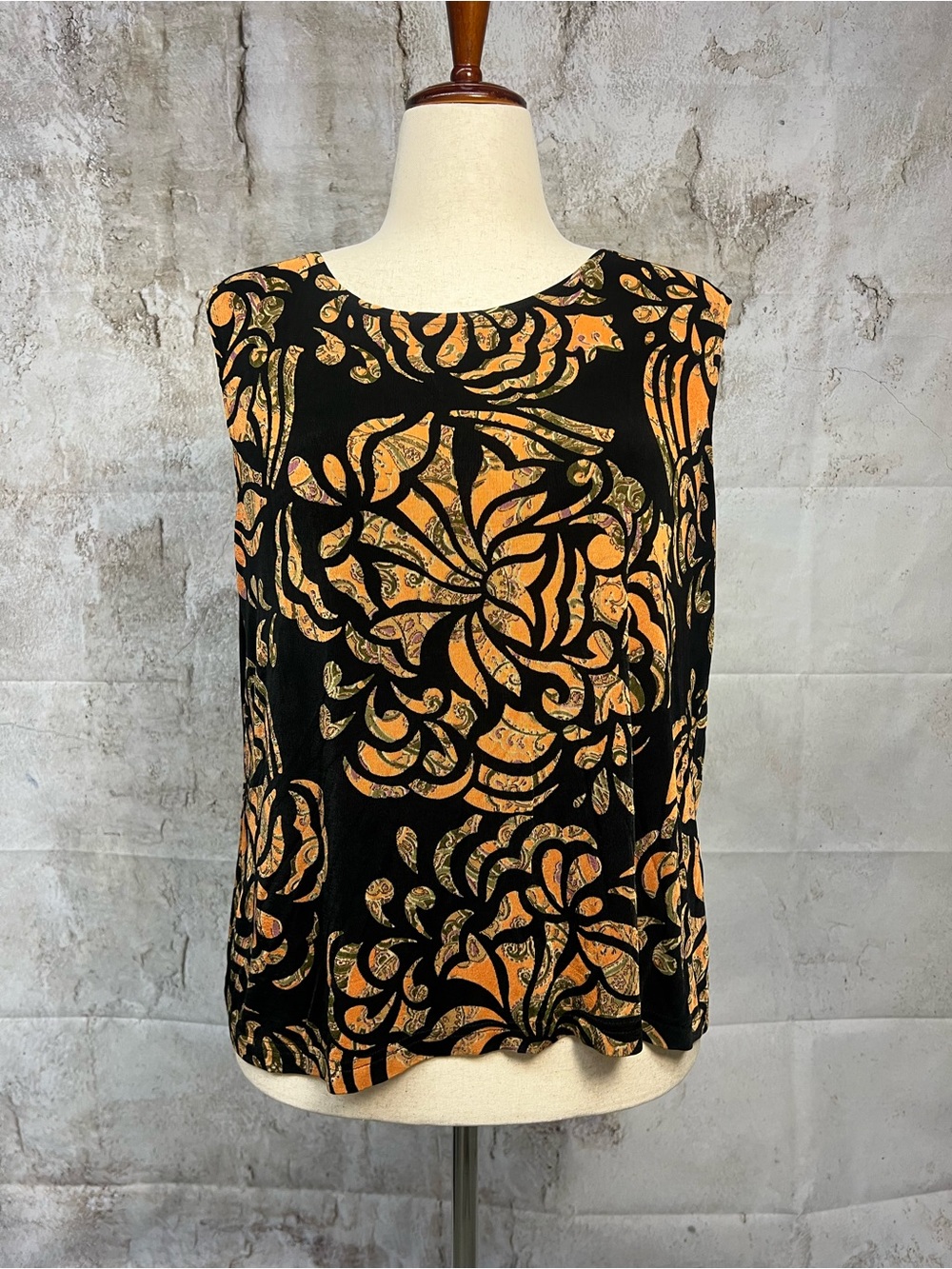 Travel Collection 1X Black Orange Paisley Sleeveless Blouse Tank Top